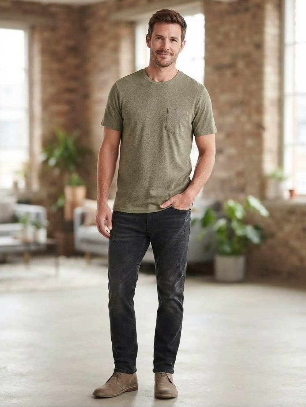 Ben Sherman Men’s Olive Green Textured Knit Pocket T-Shirt Size Small
